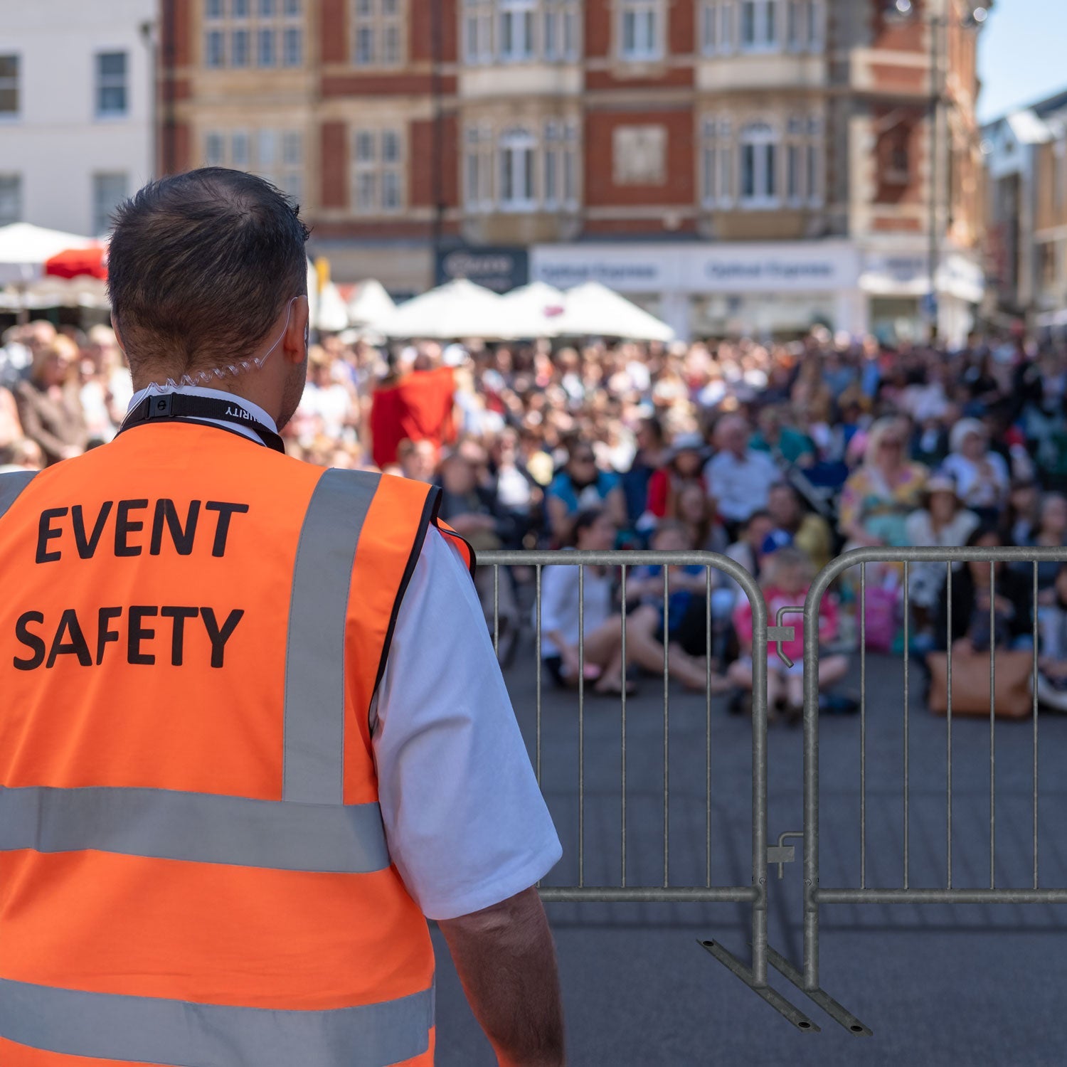 30 Pack - 8.5 Ft Hot - Dipped Galvanized Steel Barricades + Storage Cart - Crowd Control Warehouse