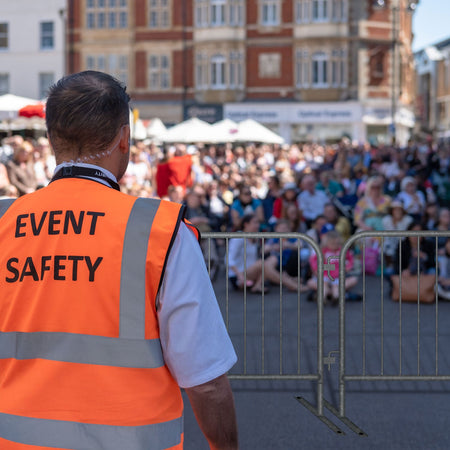 30 Pack - 8.5 Ft Hot - Dipped Galvanized Steel Barricades + Storage Cart - Crowd Control Warehouse