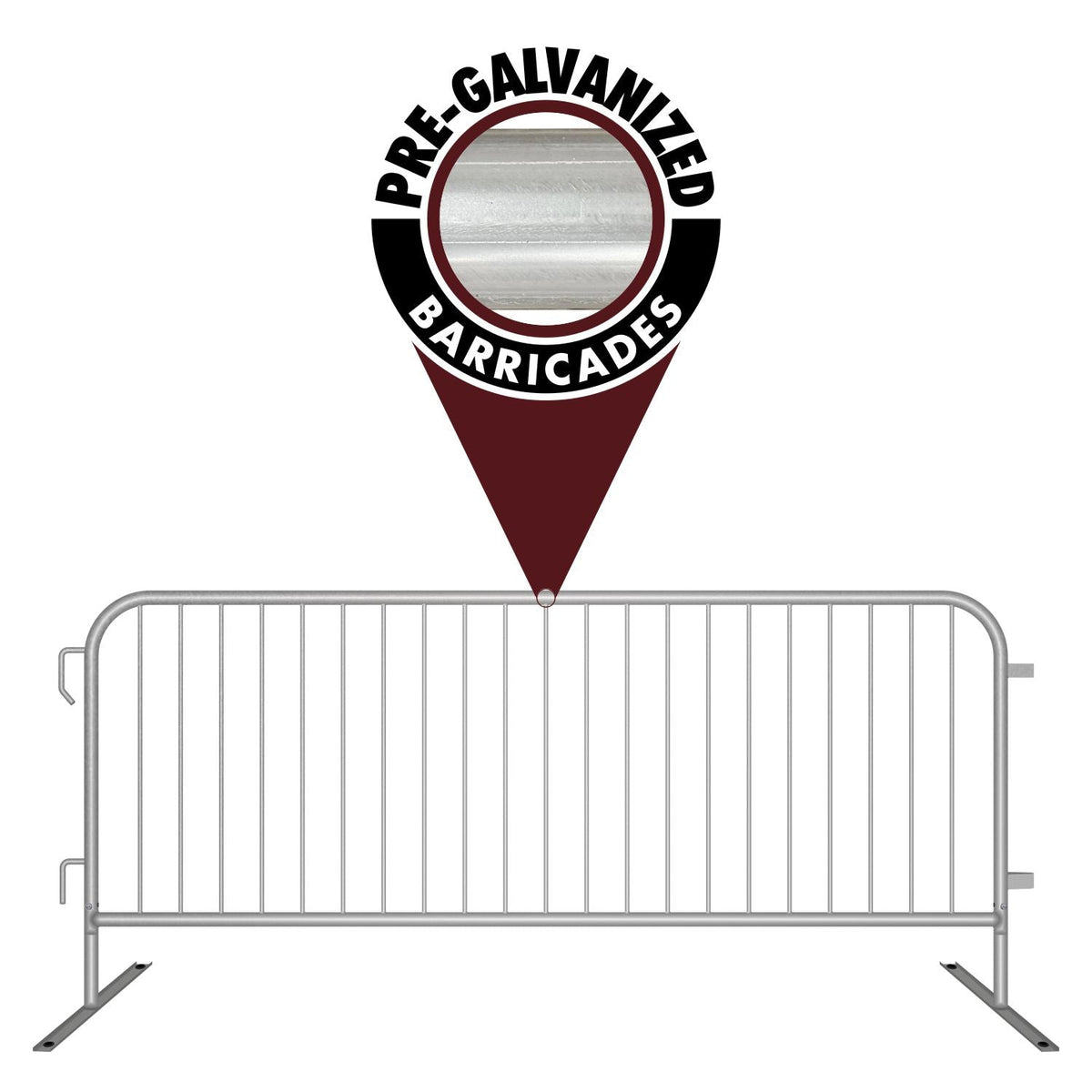 8.5 Ft Economy Pre - Galvanized Steel Barricade - Crowd Control Warehouse