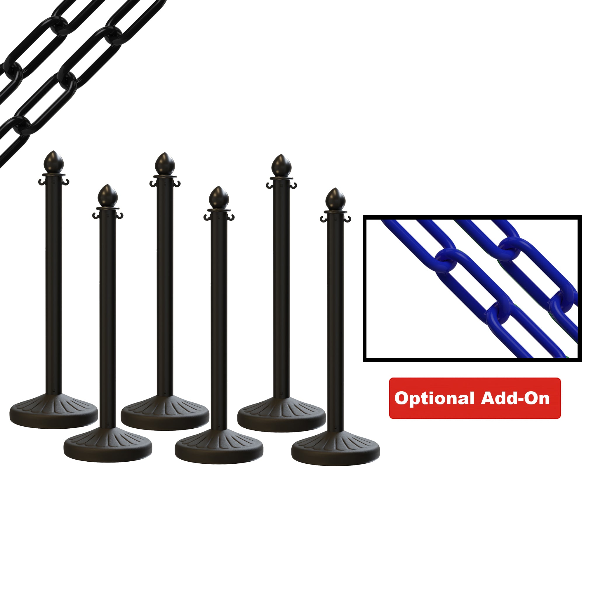 Medium Duty Plastic Stanchion Posts and Chain Kit with (6) Posts and 50 Ft. of Chain - Montour Line - Crowd Control Warehouse