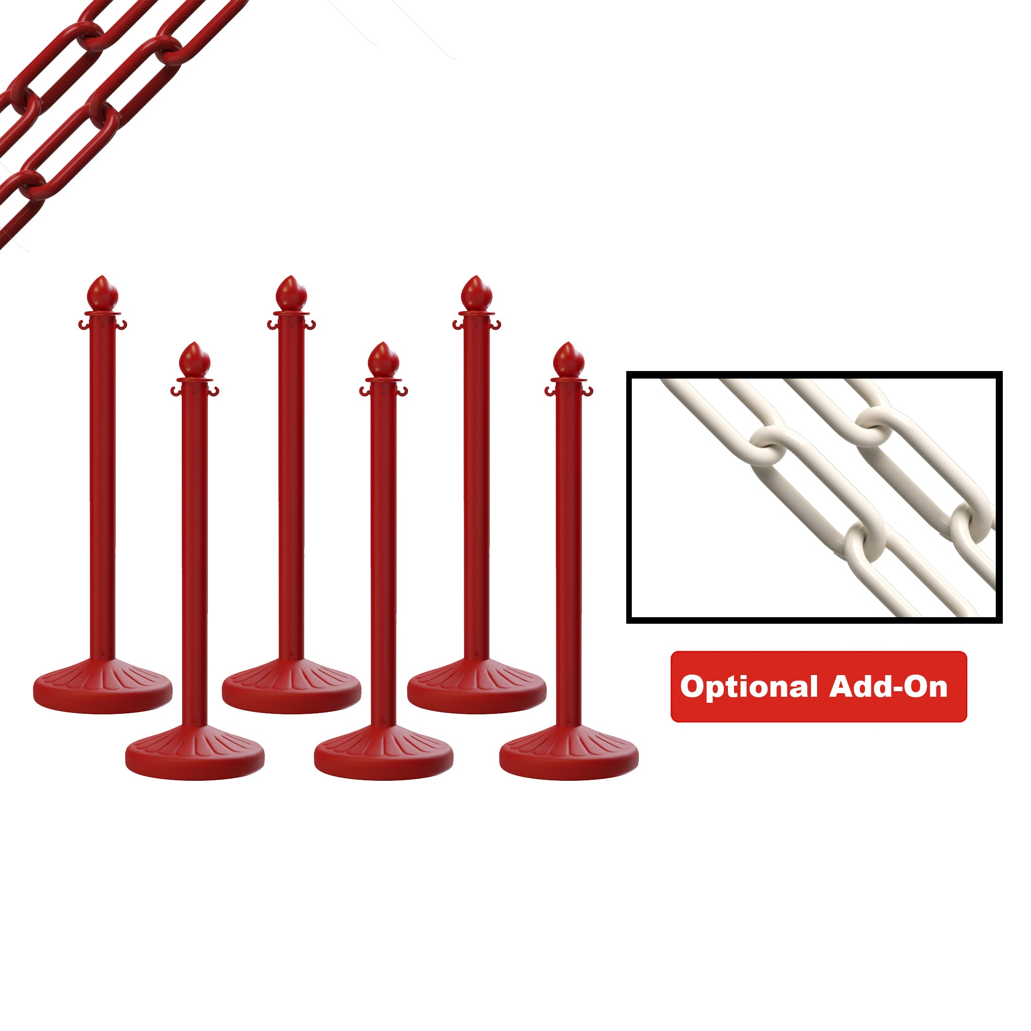 Medium Duty Plastic Stanchion Posts and Chain Kit with (6) Posts and 50 Ft. of Chain - Montour Line - Crowd Control Warehouse