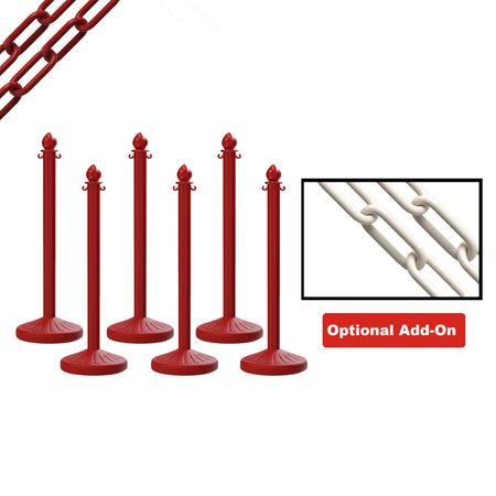 Medium Duty Plastic Stanchion Posts and Chain Kit with (6) Posts and 50 Ft. of Chain - Montour Line - Crowd Control Warehouse