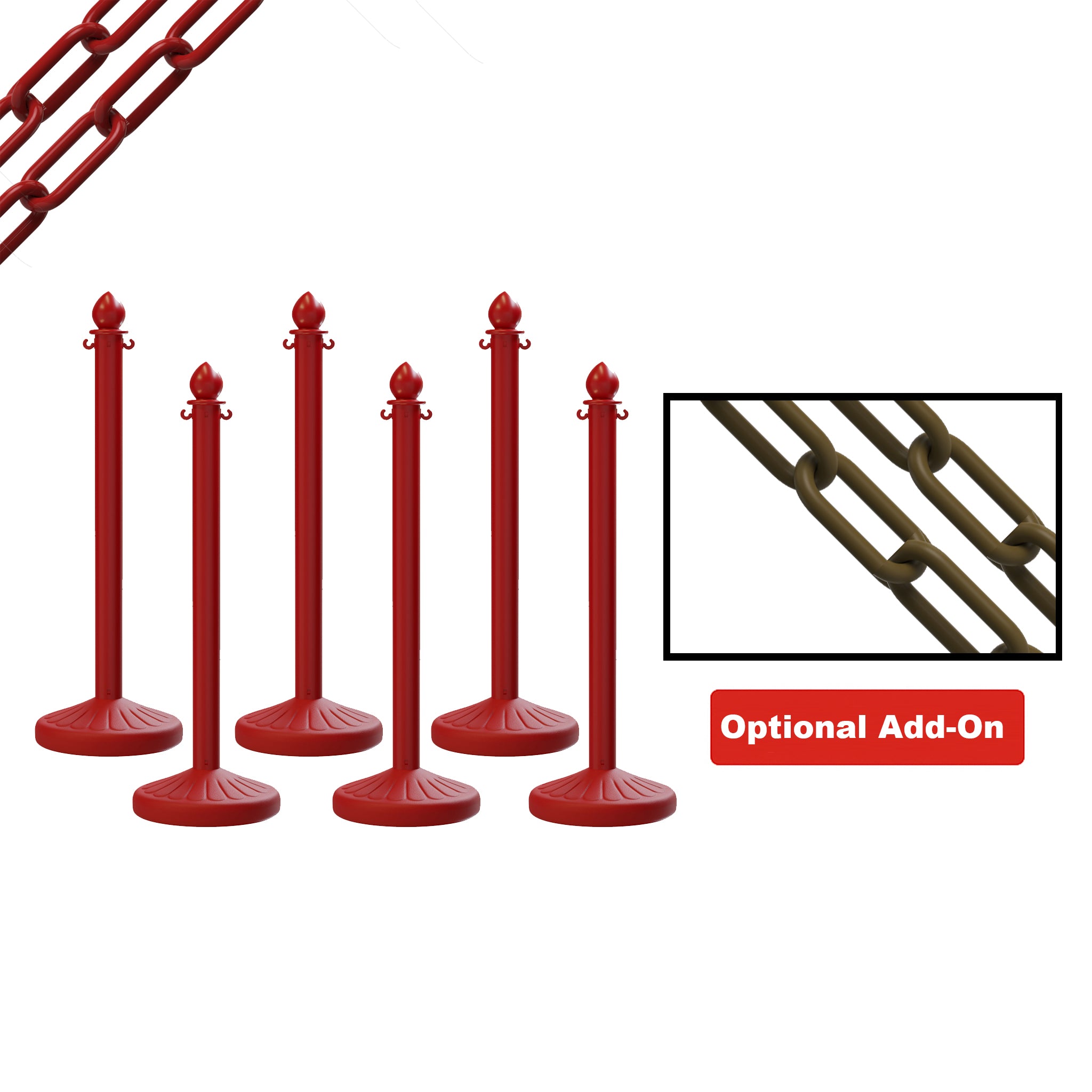 Medium Duty Plastic Stanchion Posts and Chain Kit with (6) Posts and 50 Ft. of Chain - Montour Line - Crowd Control Warehouse