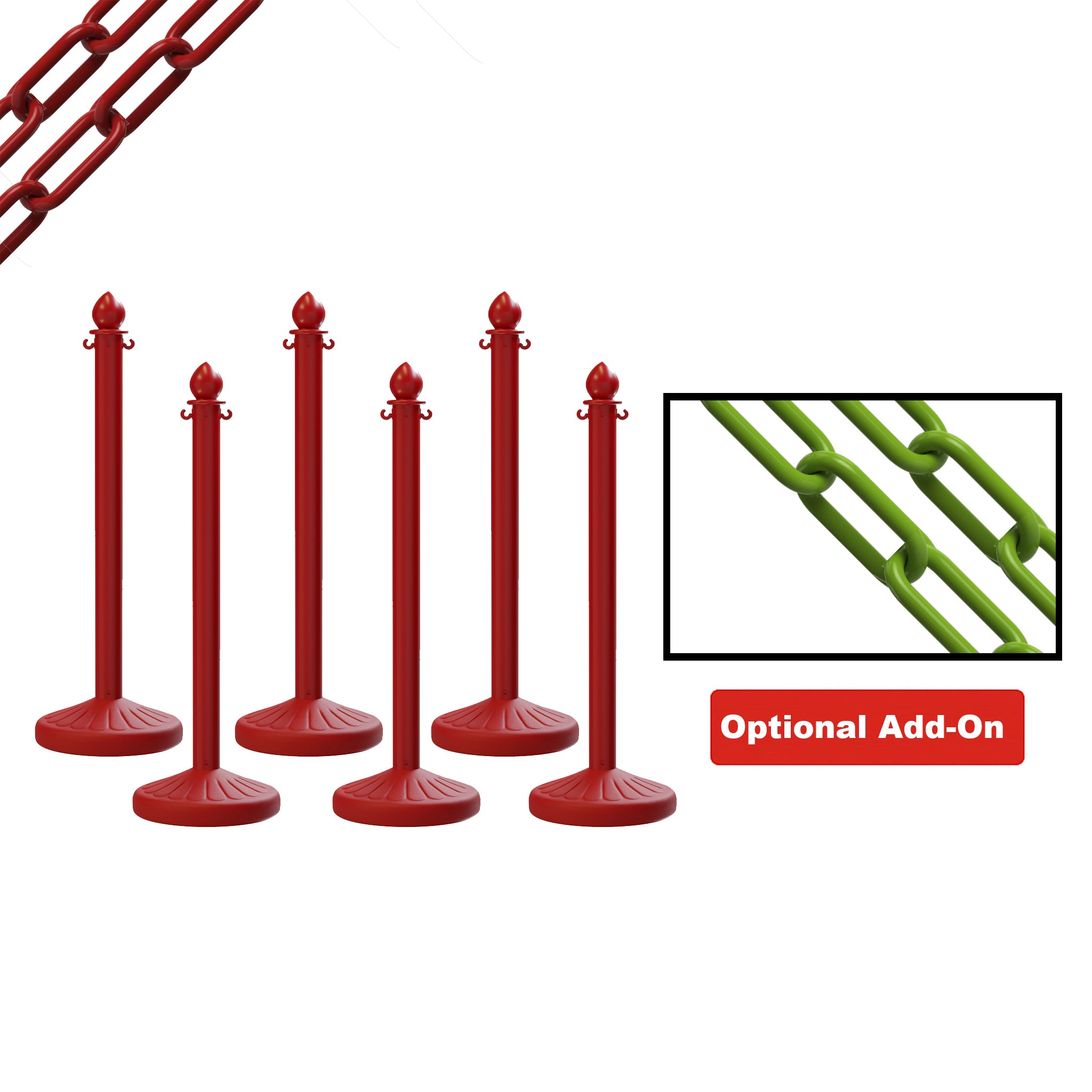 Medium Duty Plastic Stanchion Posts and Chain Kit with (6) Posts and 50 Ft. of Chain - Montour Line - Crowd Control Warehouse