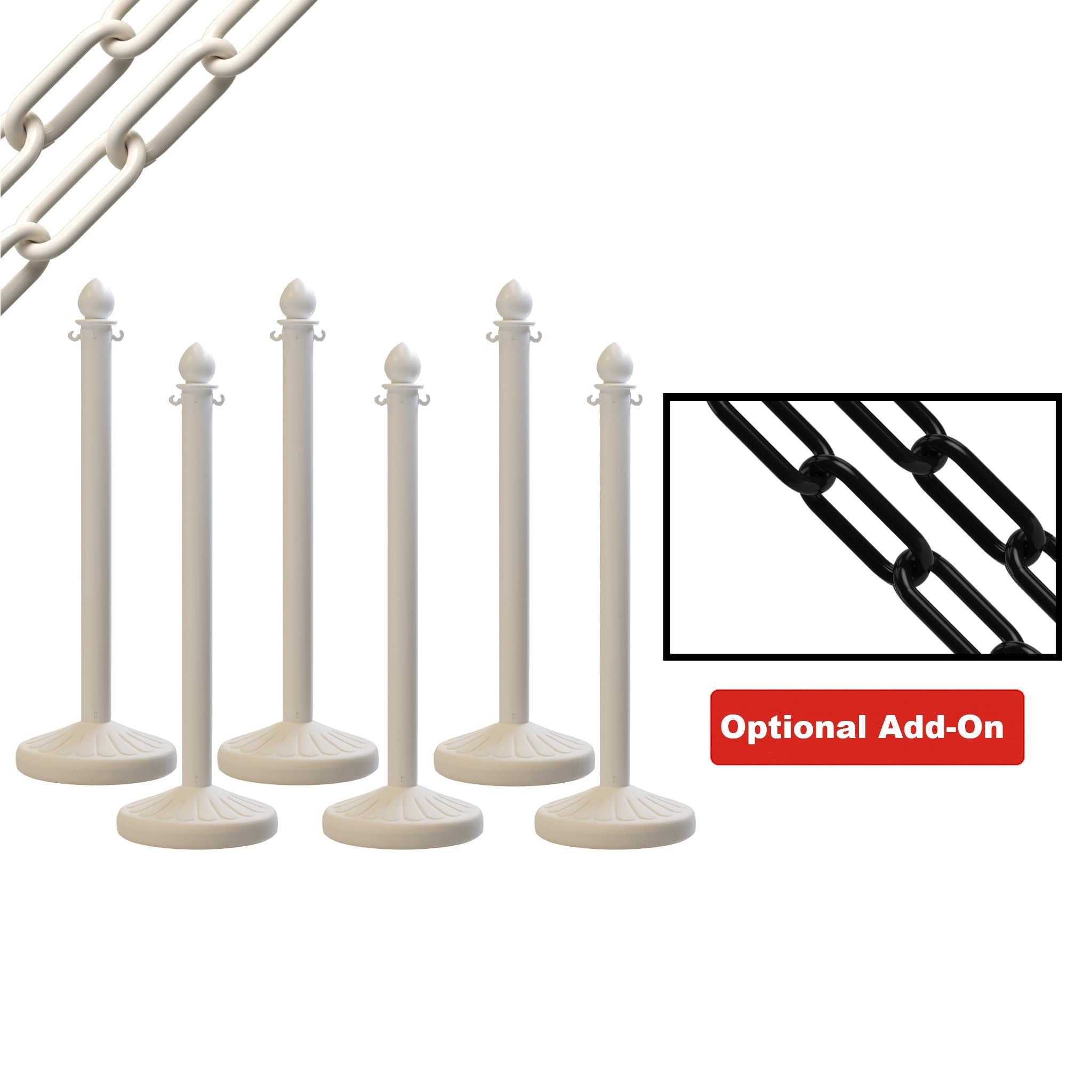 Medium Duty Plastic Stanchion Posts and Chain Kit with (6) Posts and 50 Ft. of Chain - Montour Line - Crowd Control Warehouse