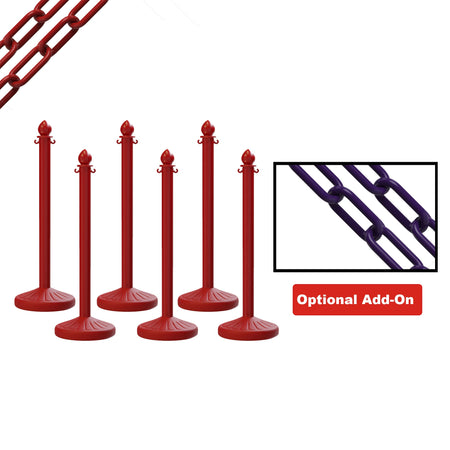 Medium Duty Plastic Stanchion Posts and Chain Kit with (6) Posts and 50 Ft. of Chain - Montour Line - Crowd Control Warehouse