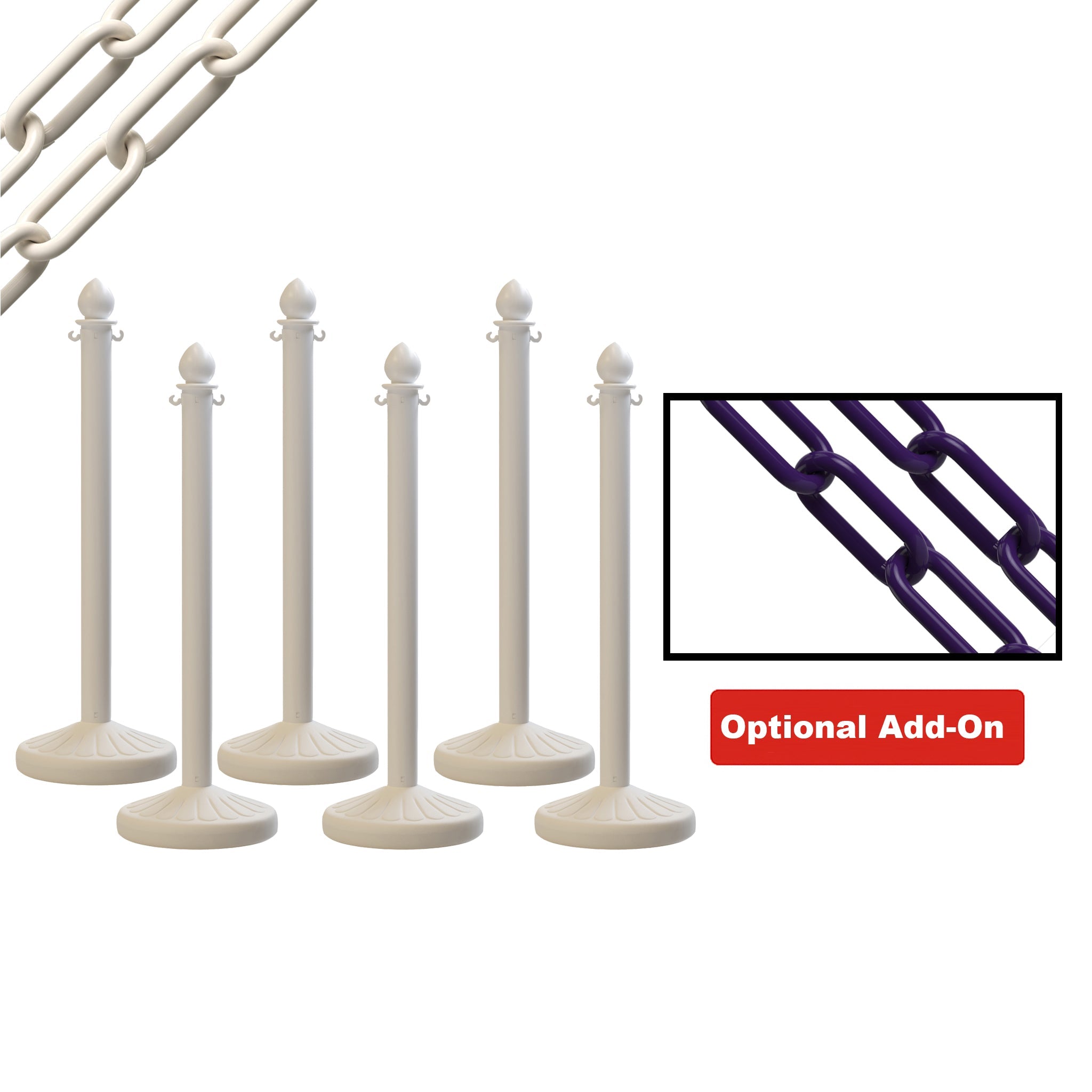 Medium Duty Plastic Stanchion Posts and Chain Kit with (6) Posts and 50 Ft. of Chain - Montour Line - Crowd Control Warehouse