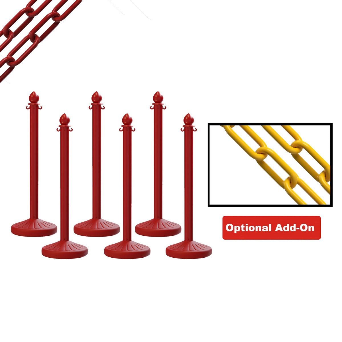 Medium Duty Plastic Stanchion Posts and Chain Kit with (6) Posts and 50 Ft. of Chain - Montour Line - Crowd Control Warehouse