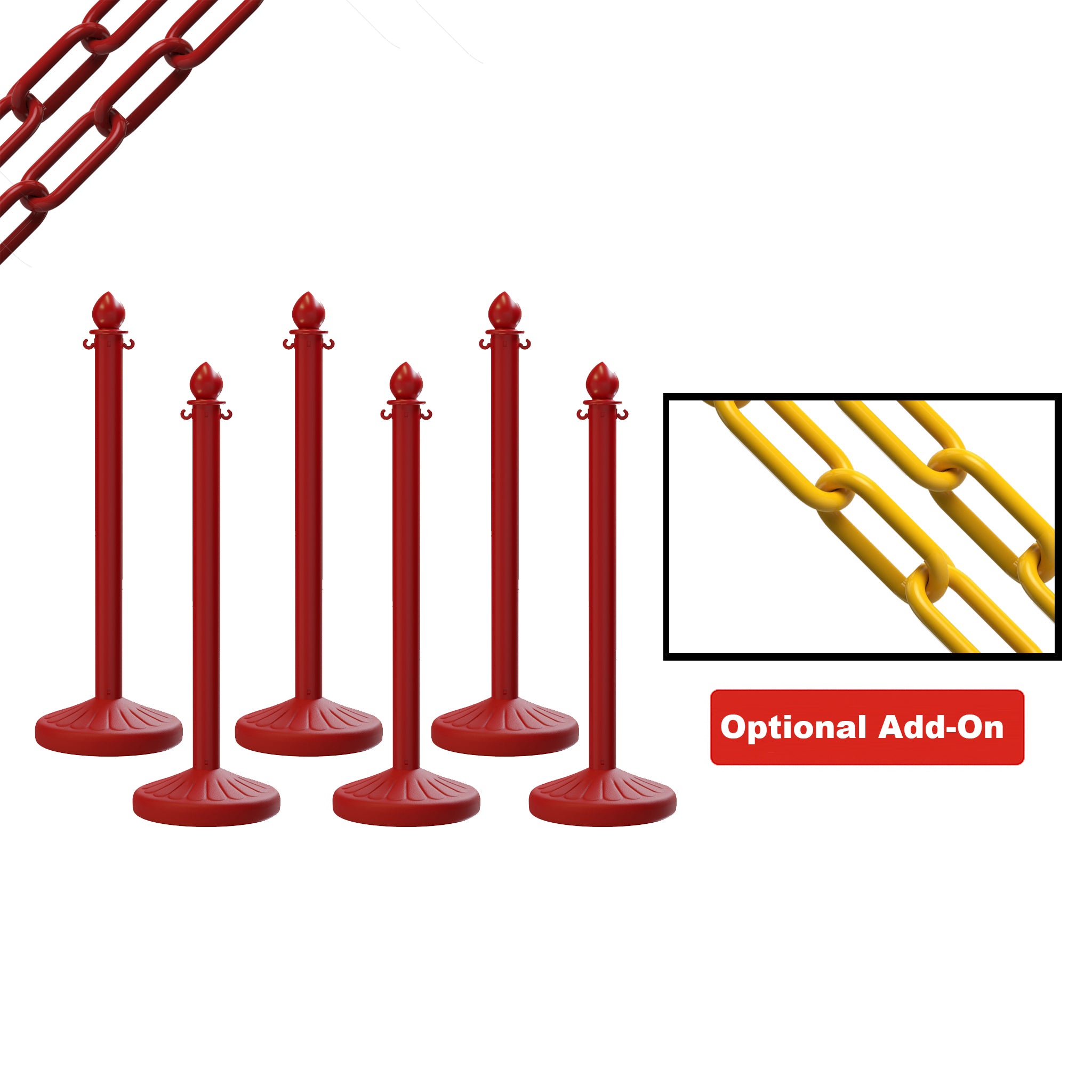 Medium Duty Plastic Stanchion Posts and Chain Kit with (6) Posts and 50 Ft. of Chain - Montour Line - Crowd Control Warehouse