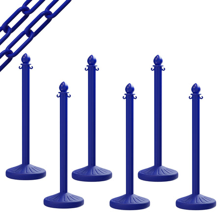 Medium Duty Plastic Stanchion Posts and Chain Kit with (6) Posts and 50 Ft. of Chain - Montour Line - Crowd Control Warehouse