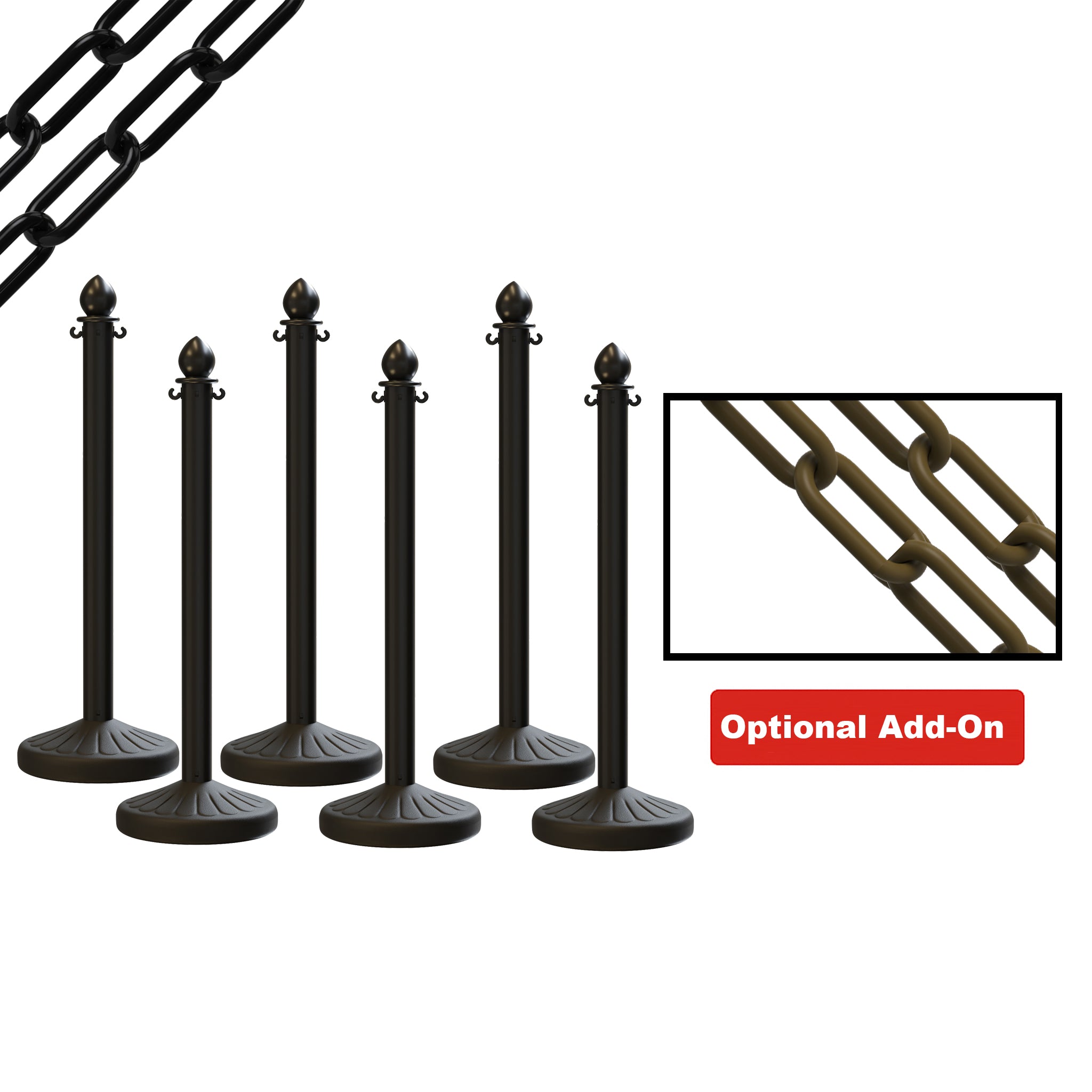 Medium Duty Plastic Stanchion Posts and Chain Kit with (6) Posts and 50 Ft. of Chain - Montour Line - Crowd Control Warehouse