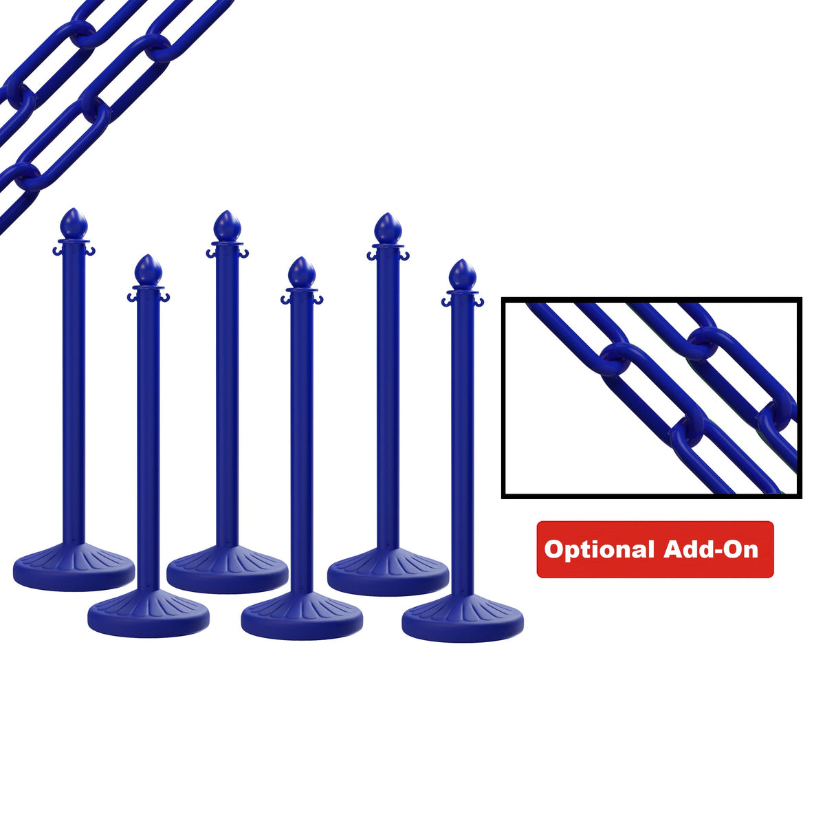 Medium Duty Plastic Stanchion Posts and Chain Kit with (6) Posts and 50 Ft. of Chain - Montour Line - Crowd Control Warehouse