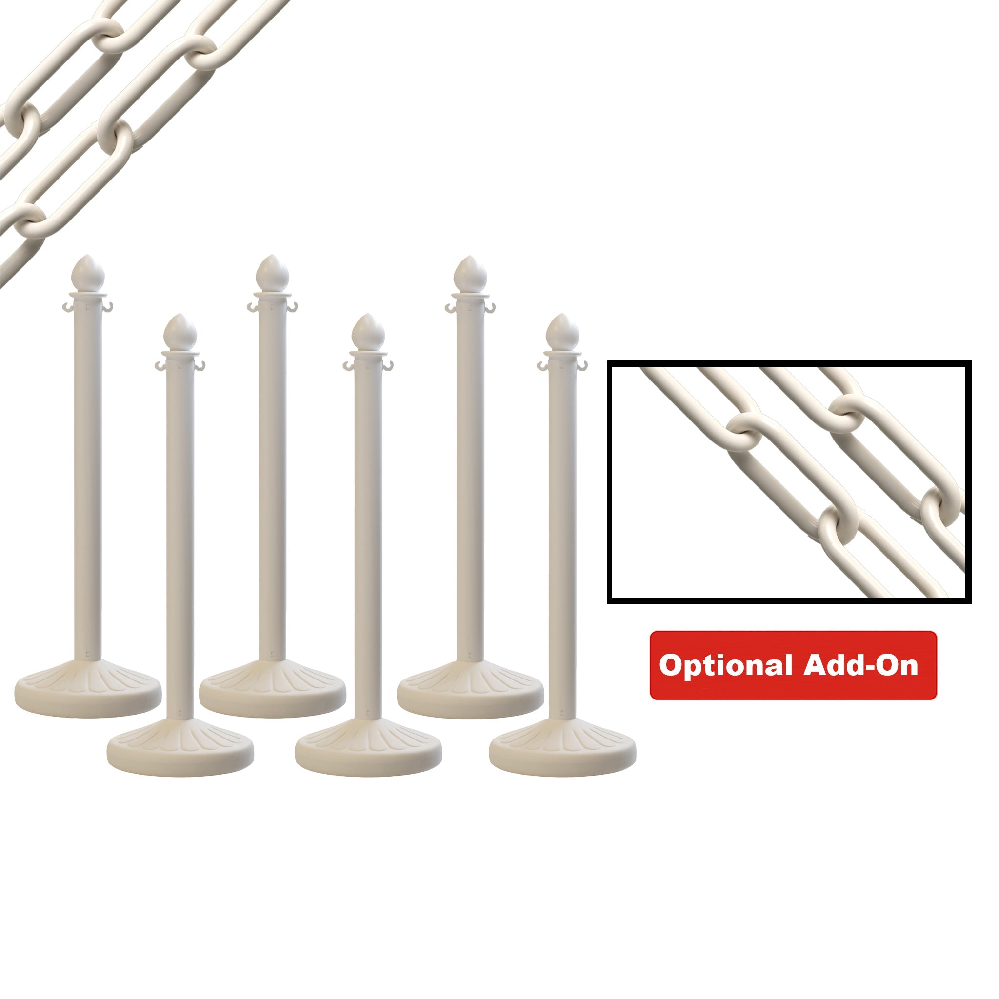 Medium Duty Plastic Stanchion Posts and Chain Kit with (6) Posts and 50 Ft. of Chain - Montour Line - Crowd Control Warehouse