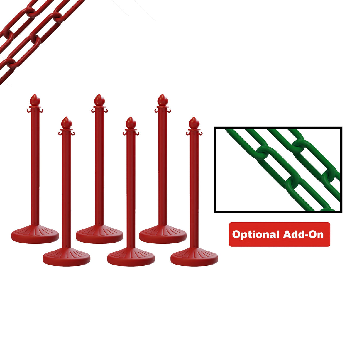 Medium Duty Plastic Stanchion Posts and Chain Kit with (6) Posts and 50 Ft. of Chain - Montour Line - Crowd Control Warehouse