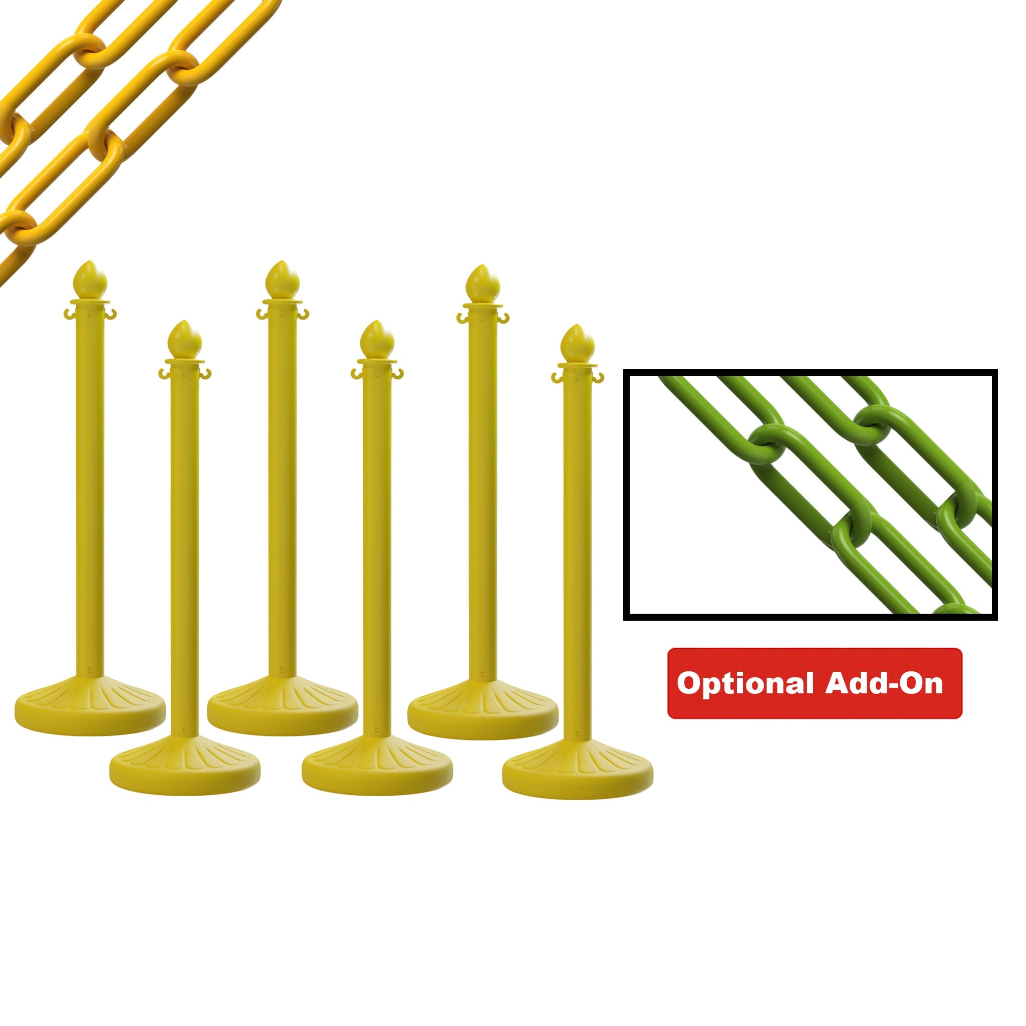 Medium Duty Plastic Stanchion Posts and Chain Kit with (6) Posts and 50 Ft. of Chain - Montour Line - Crowd Control Warehouse