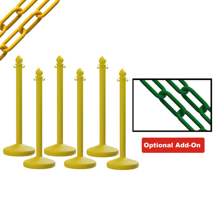 Medium Duty Plastic Stanchion Posts and Chain Kit with (6) Posts and 50 Ft. of Chain - Montour Line - Crowd Control Warehouse