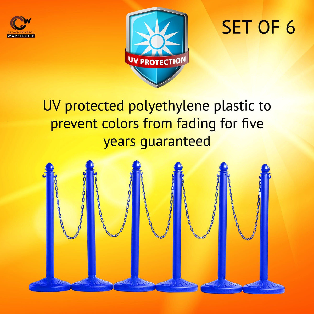 Medium Duty Plastic Stanchion Posts and Chain Kit with (6) Posts and 50 Ft. of Chain - Montour Line - Crowd Control Warehouse