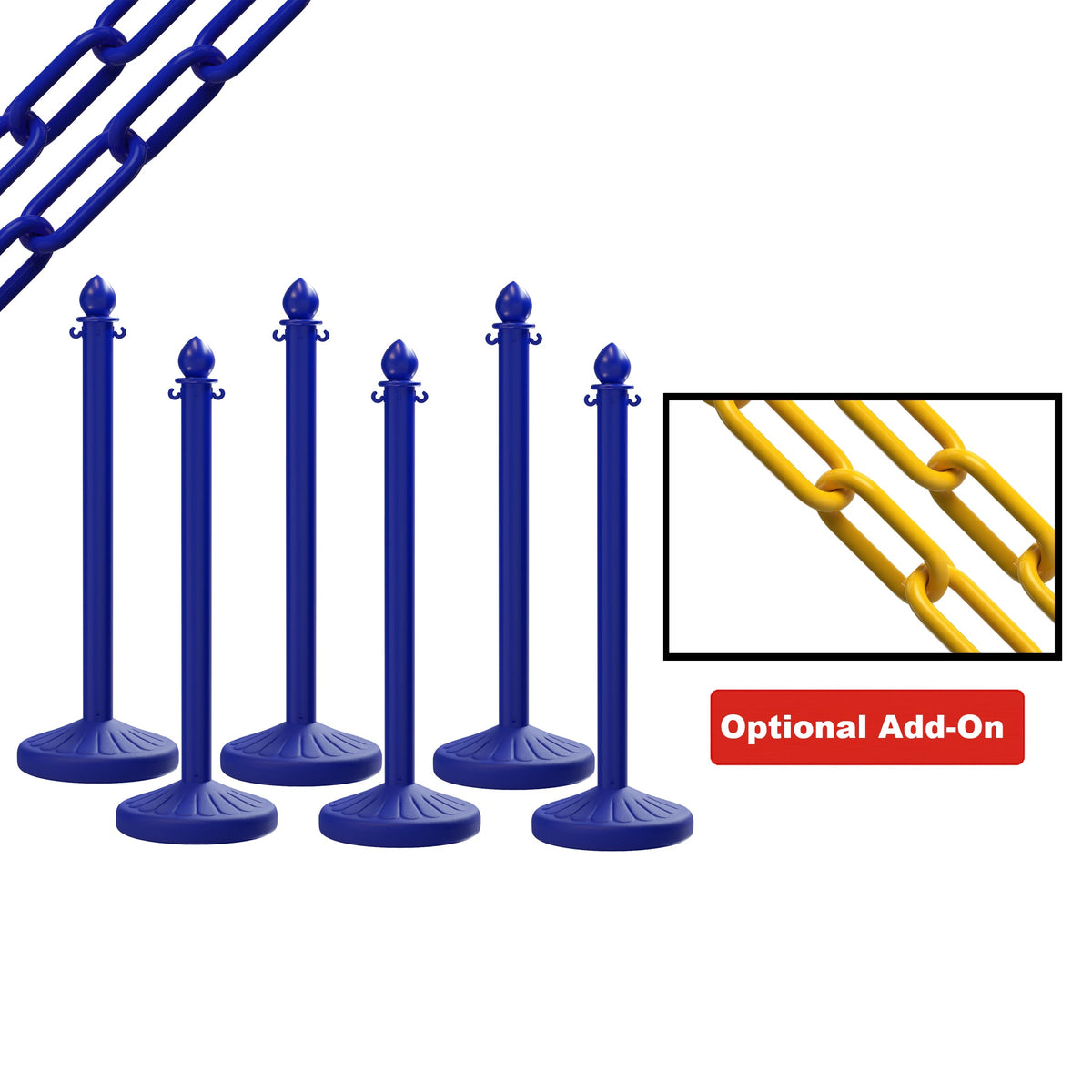 Medium Duty Plastic Stanchion Posts and Chain Kit with (6) Posts and 50 Ft. of Chain - Montour Line - Crowd Control Warehouse