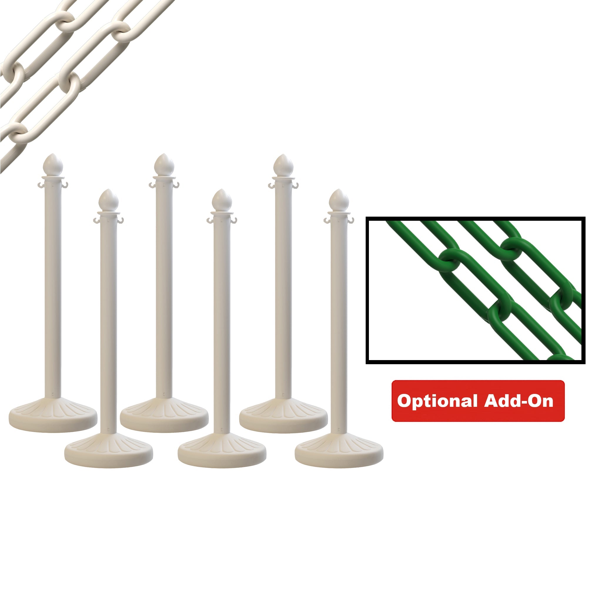 Medium Duty Plastic Stanchion Posts and Chain Kit with (6) Posts and 50 Ft. of Chain - Montour Line - Crowd Control Warehouse