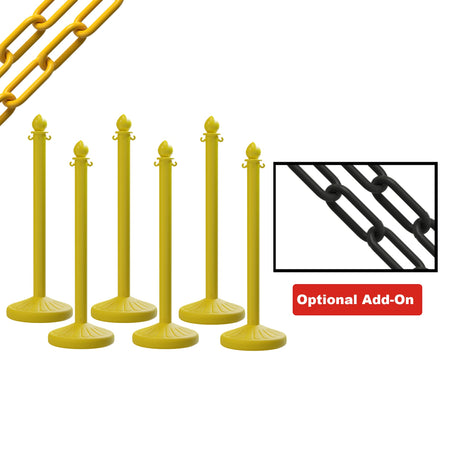 Medium Duty Plastic Stanchion Posts and Chain Kit with (6) Posts and 50 Ft. of Chain - Montour Line - Crowd Control Warehouse