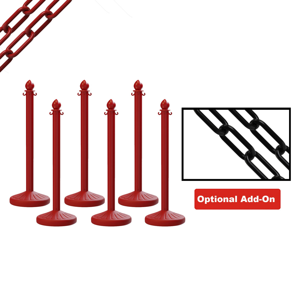 Medium Duty Plastic Stanchion Posts and Chain Kit with (6) Posts and 50 Ft. of Chain - Montour Line - Crowd Control Warehouse