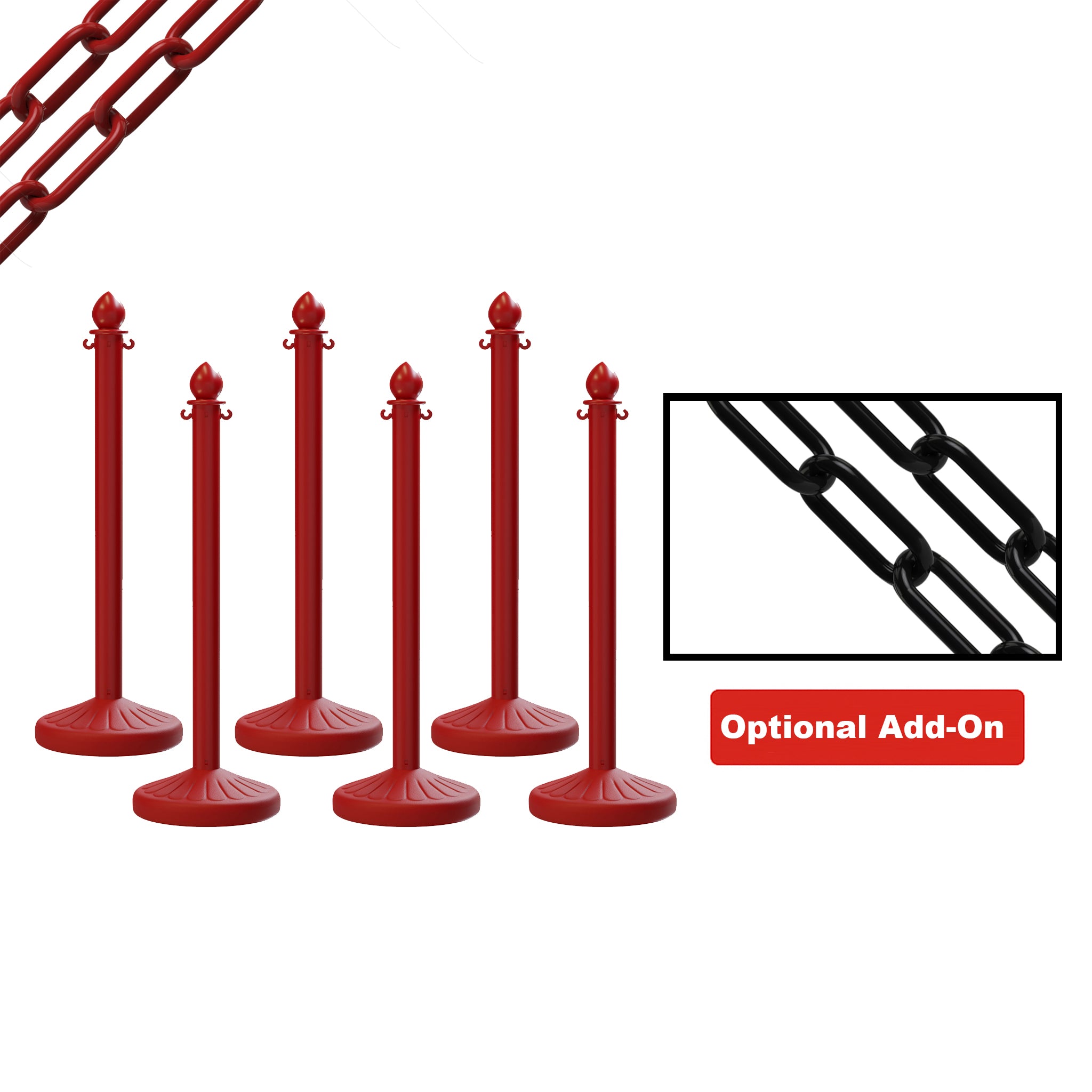 Medium Duty Plastic Stanchion Posts and Chain Kit with (6) Posts and 50 Ft. of Chain - Montour Line - Crowd Control Warehouse
