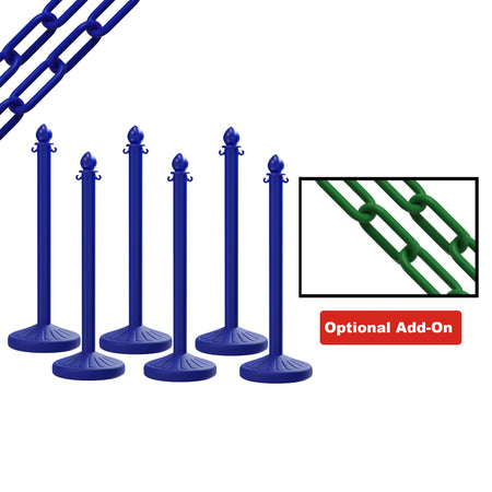 Medium Duty Plastic Stanchion Posts and Chain Kit with (6) Posts and 50 Ft. of Chain - Montour Line - Crowd Control Warehouse