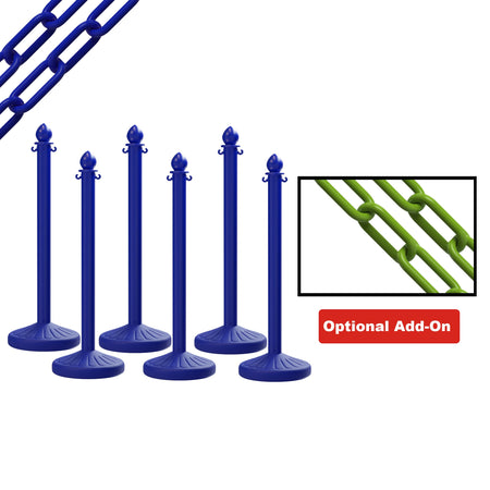 Medium Duty Plastic Stanchion Posts and Chain Kit with (6) Posts and 50 Ft. of Chain - Montour Line - Crowd Control Warehouse