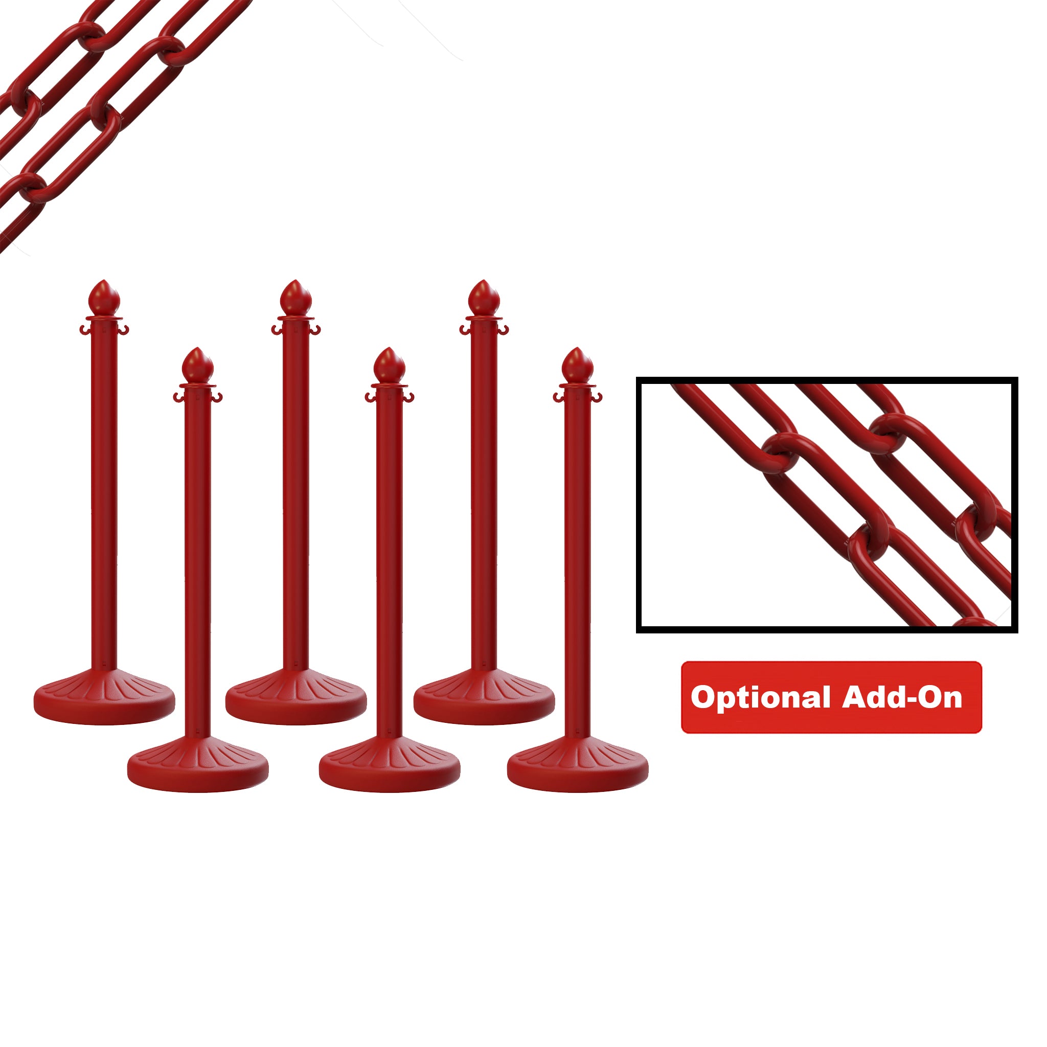 Medium Duty Plastic Stanchion Posts and Chain Kit with (6) Posts and 50 Ft. of Chain - Montour Line - Crowd Control Warehouse