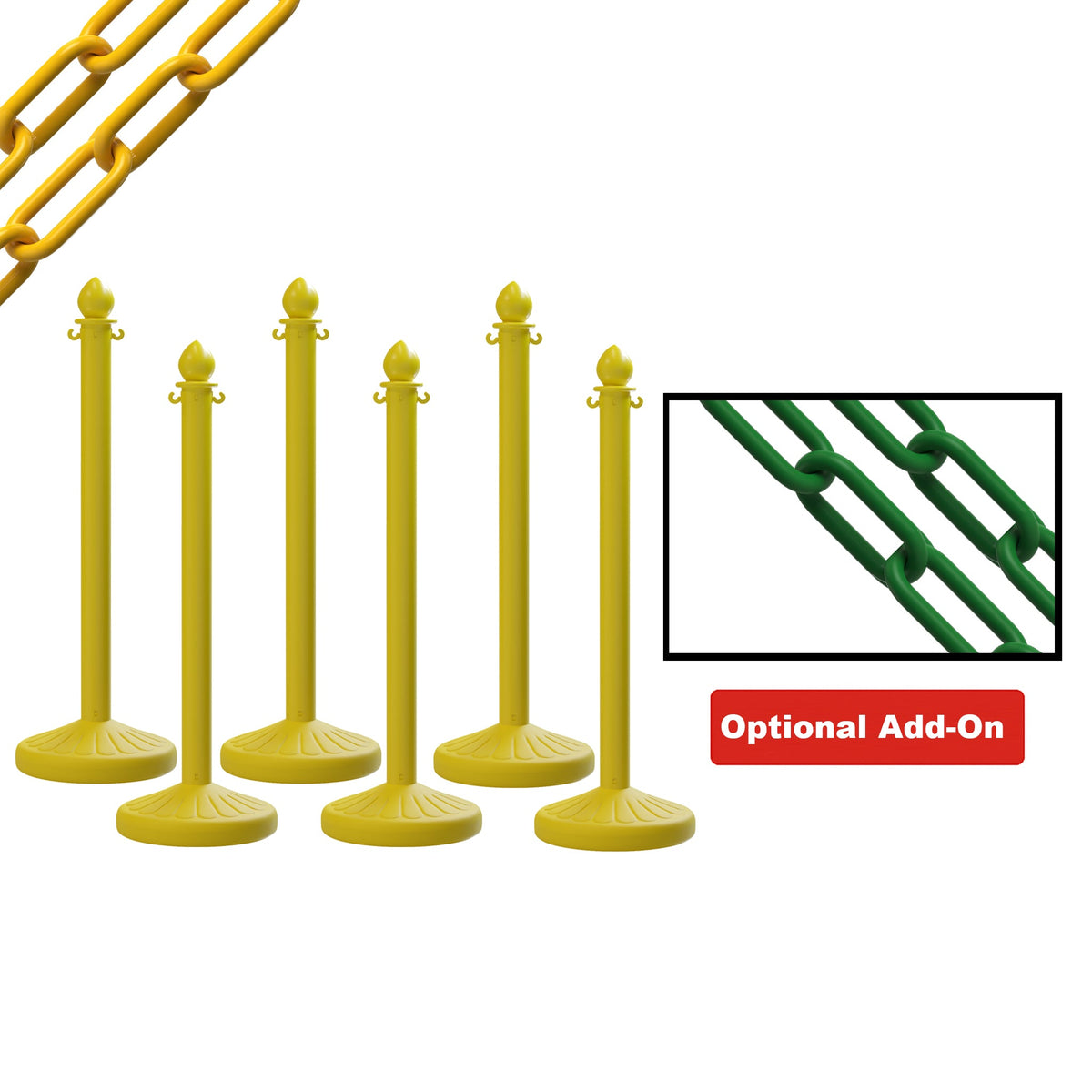 Medium Duty Plastic Stanchion Posts and Chain Kit with (6) Posts and 50 Ft. of Chain - Montour Line - Crowd Control Warehouse