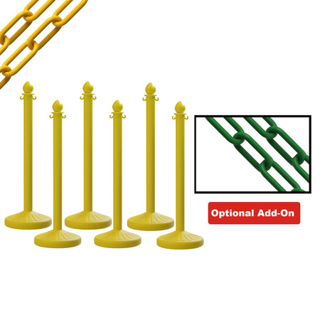 Medium Duty Plastic Stanchion Posts and Chain Kit with (6) Posts and 50 Ft. of Chain - Montour Line - Crowd Control Warehouse