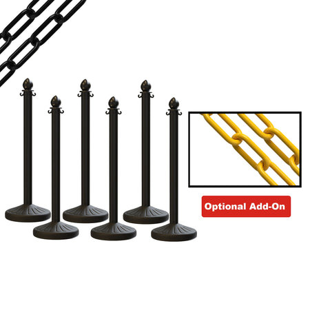 Medium Duty Plastic Stanchion Posts and Chain Kit with (6) Posts and 50 Ft. of Chain - Montour Line - Crowd Control Warehouse