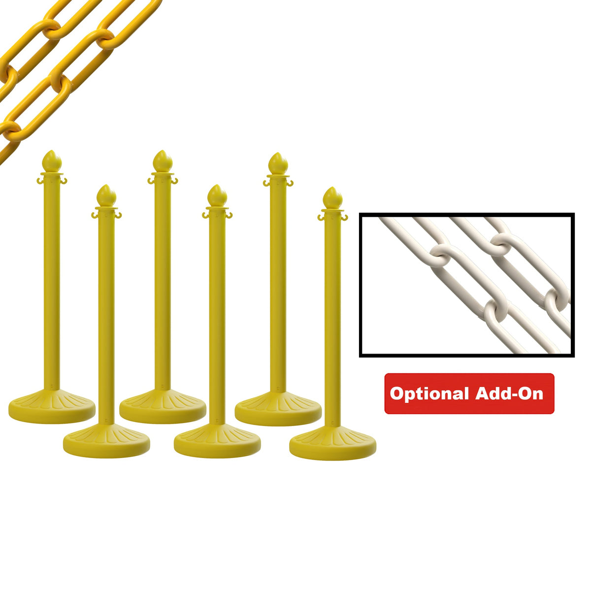 Medium Duty Plastic Stanchion Posts and Chain Kit with (6) Posts and 50 Ft. of Chain - Montour Line - Crowd Control Warehouse