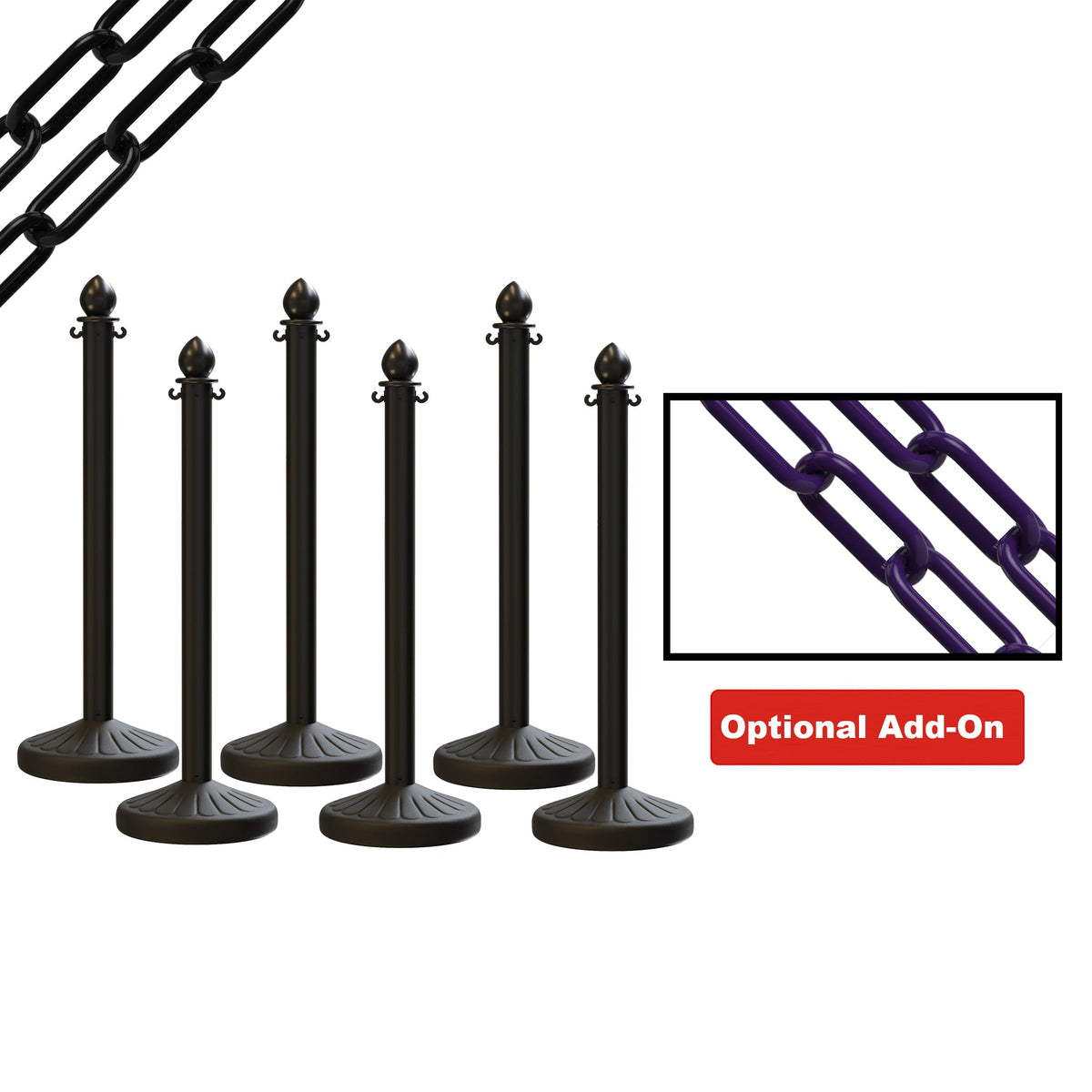Medium Duty Plastic Stanchion Posts and Chain Kit with (6) Posts and 50 Ft. of Chain - Montour Line - Crowd Control Warehouse