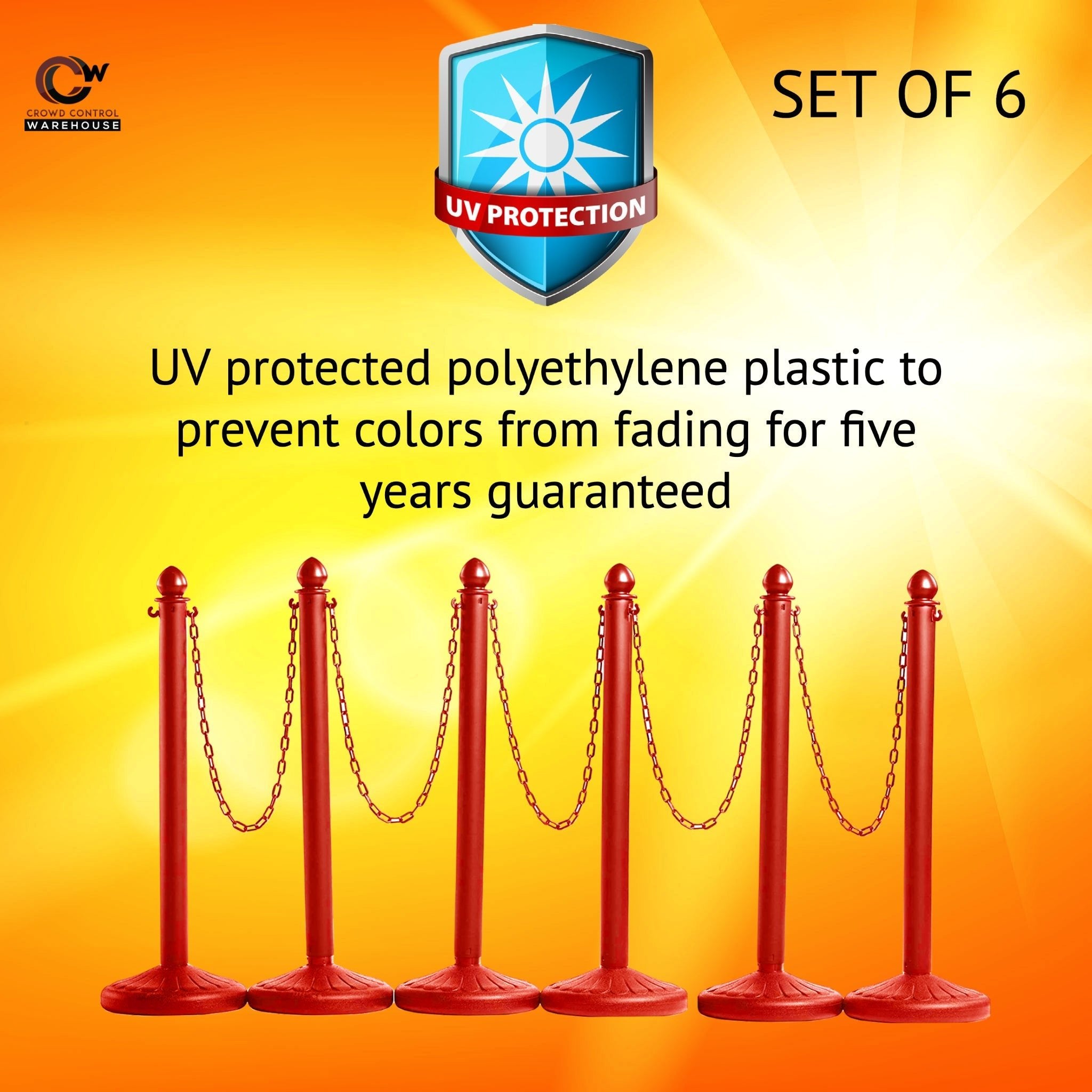 Medium Duty Plastic Stanchion Posts and Chain Kit with (6) Posts and 50 Ft. of Chain - Montour Line - Crowd Control Warehouse