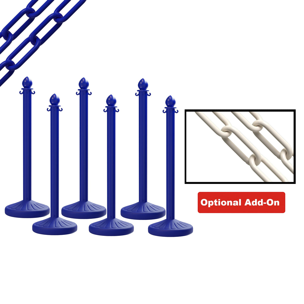 Medium Duty Plastic Stanchion Posts and Chain Kit with (6) Posts and 50 Ft. of Chain - Montour Line - Crowd Control Warehouse