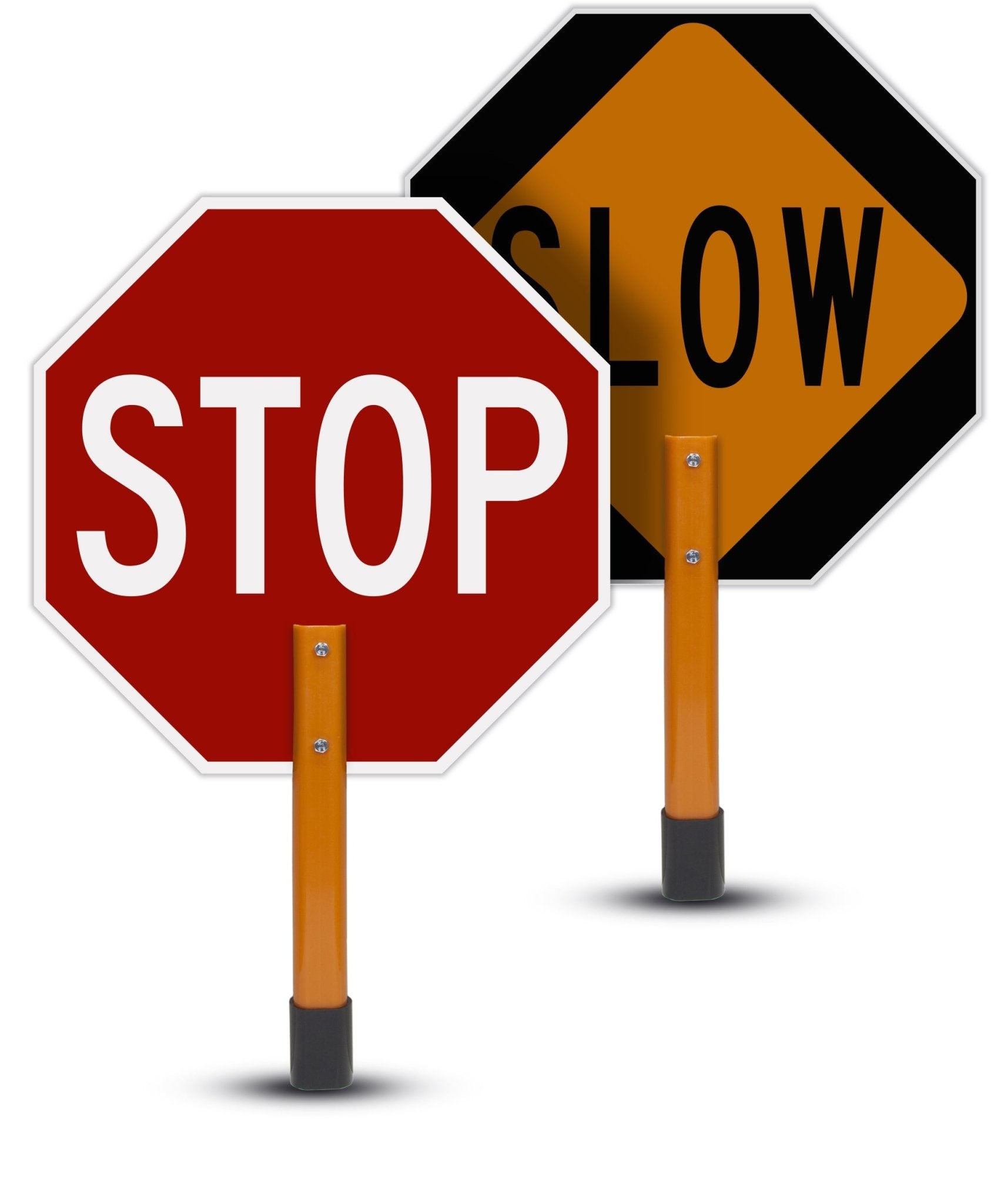 Rigid Stop/Slow Paddle Sign with Handle & Staff - Crowd Control Warehouse