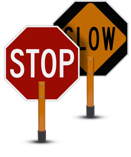 Rigid Stop/Slow Paddle Sign with Handle & Staff - Crowd Control Warehouse