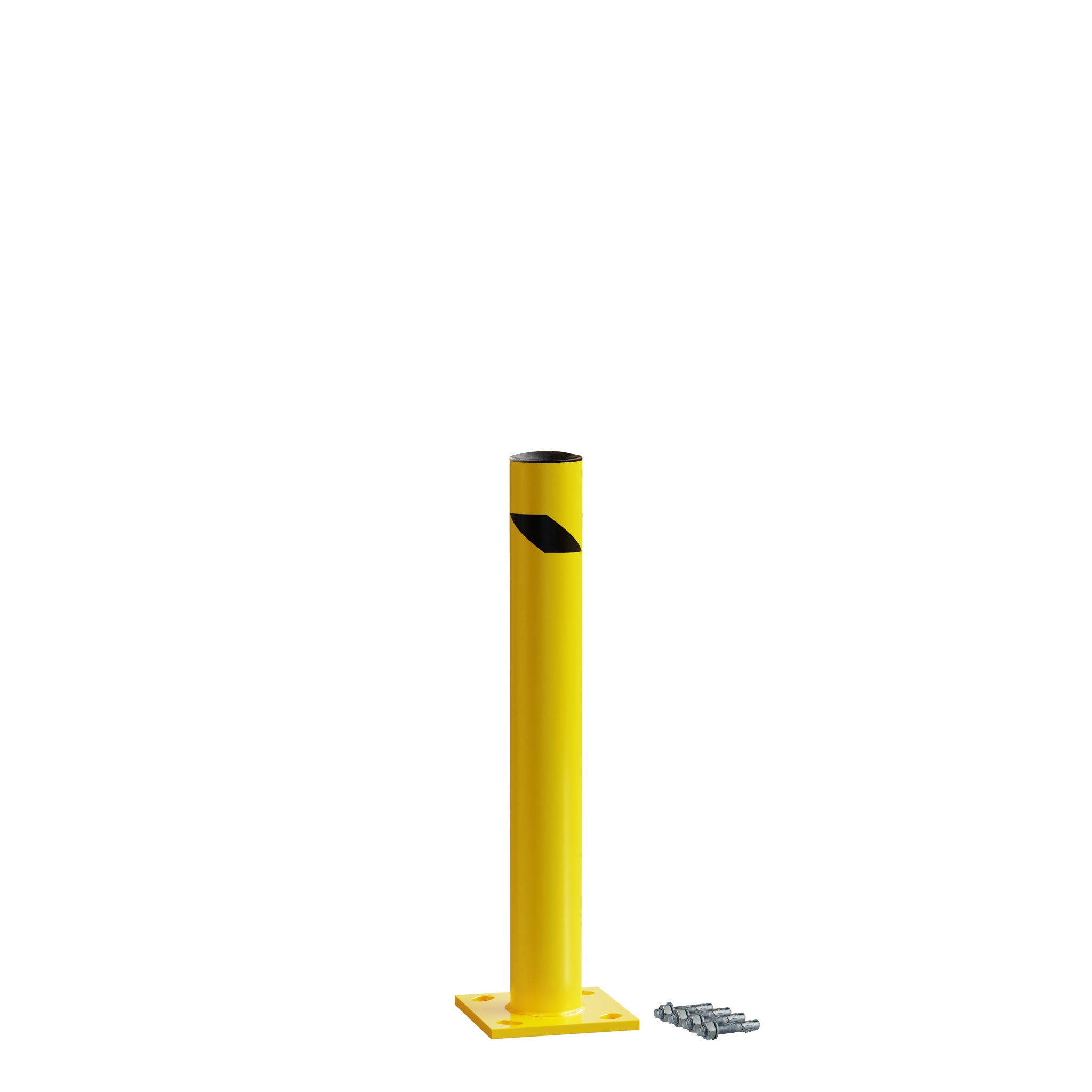 Safety Yellow Steel Bollards, 4.5" Diameter, 24 - 60" Height - Trafford Industrial - Crowd Control Warehouse