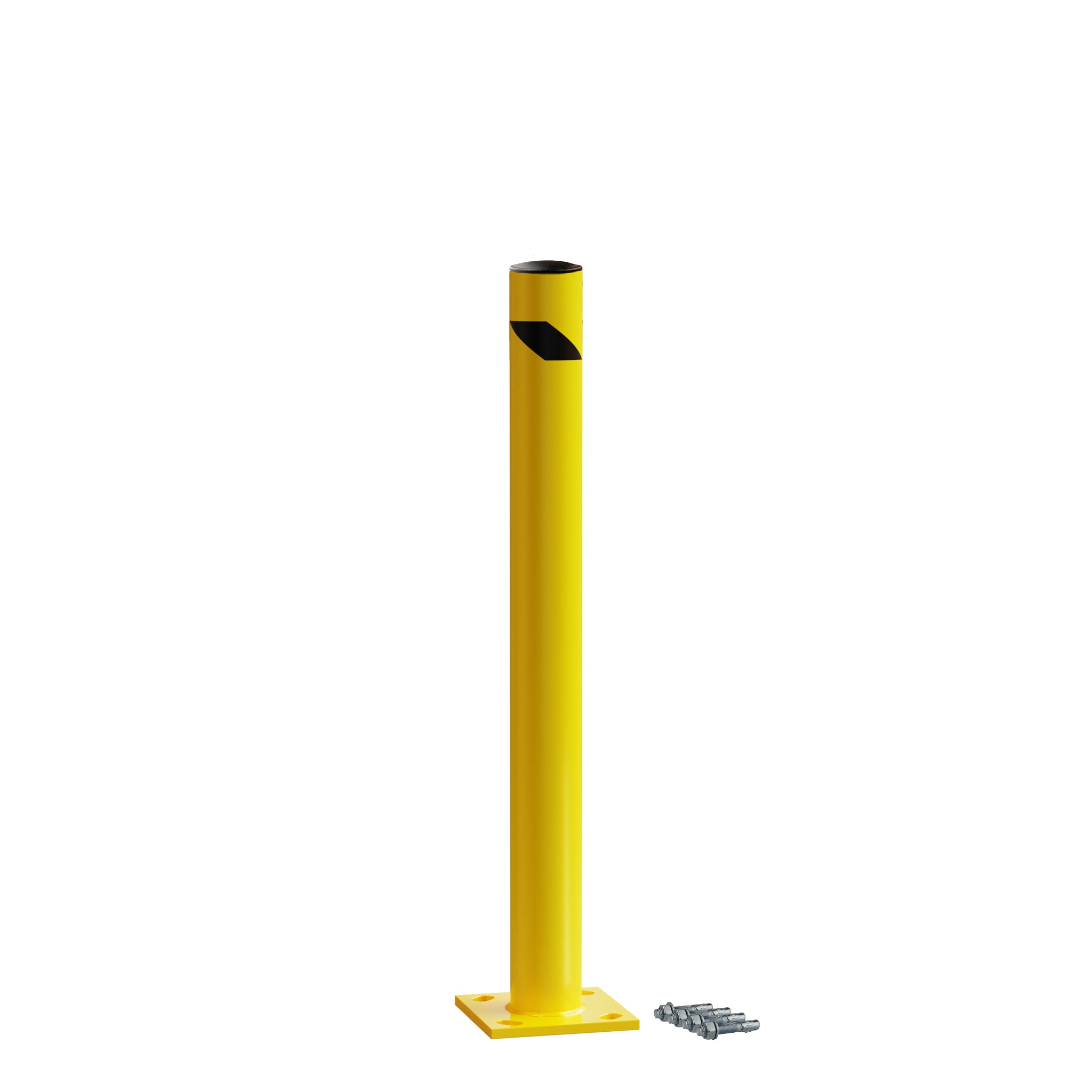Safety Yellow Steel Bollards, 4.5" Diameter, 24 - 60" Height - Trafford Industrial - Crowd Control Warehouse
