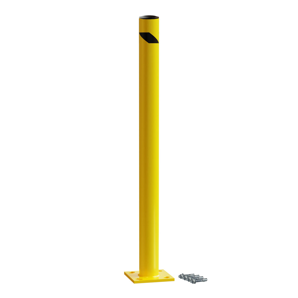 Safety Yellow Steel Bollards, 4.5" Diameter, 24 - 60" Height - Trafford Industrial - Crowd Control Warehouse