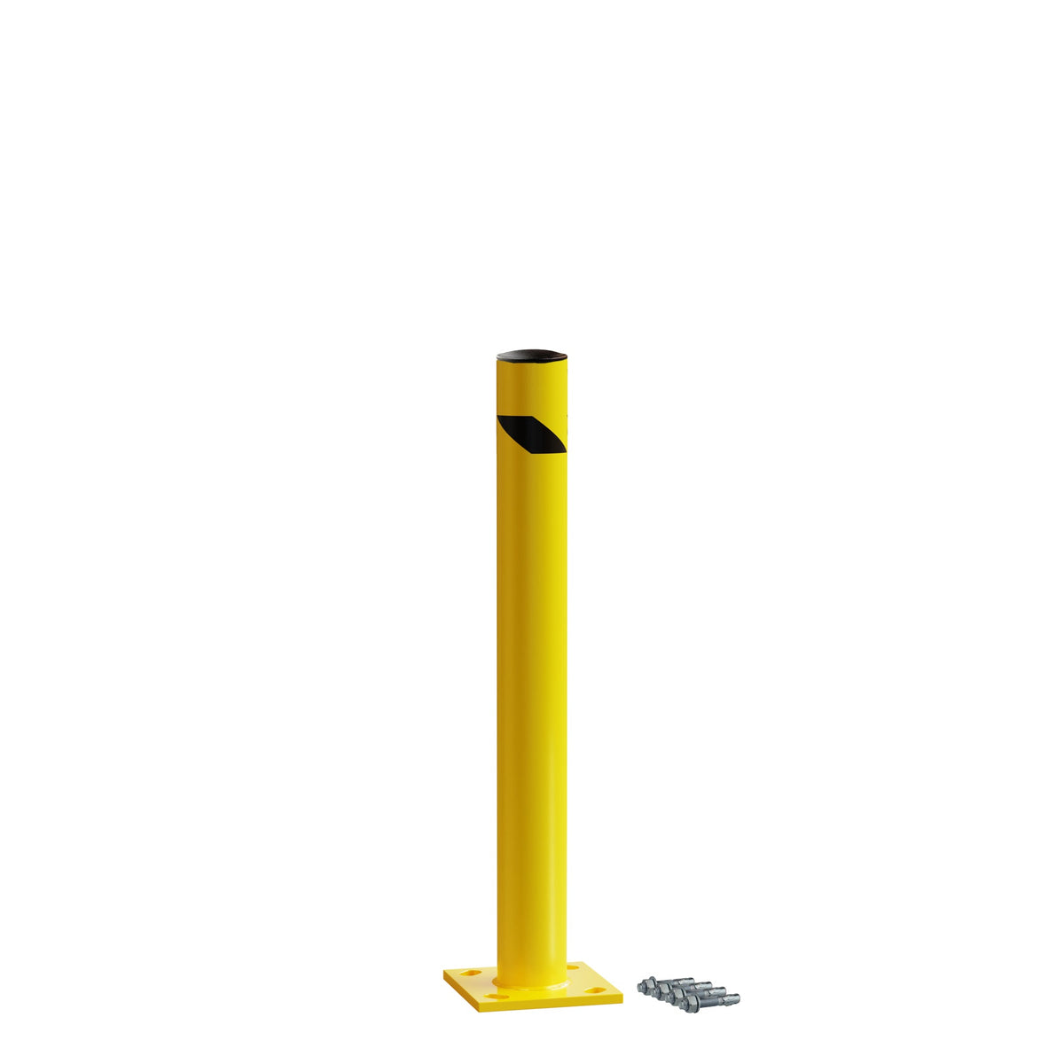 Safety Yellow Steel Bollards, 4.5" Diameter, 24 - 60" Height - Trafford Industrial - Crowd Control Warehouse