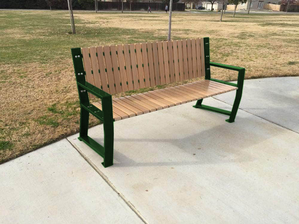 Vertical Slats Wood Park Bench - 67 In. - Crowd Control Warehouse