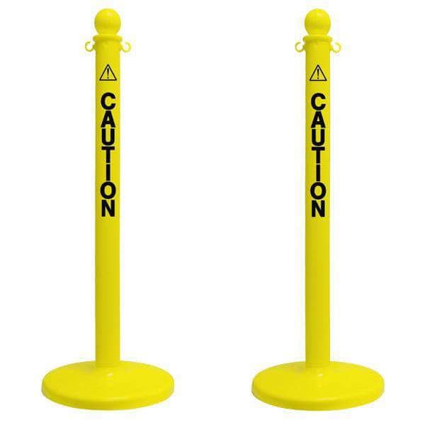 2.5 in. 'CAUTION' Yellow Plastic Ball Top Stanchion - Crowd Control Warehouse