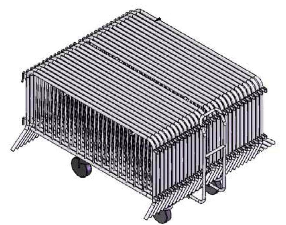 30 Pack - 8.5 Ft Economy Pre - Galvanized Steel Barricades + Storage Cart - Crowd Control Warehouse