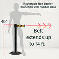 Retractable Belt Barrier Stanchion, Heavy-Duty Rubber Base, 14 ft Belt - Montour Line MSR650