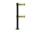 Retractable Dual Belt Barrier Safety Stanchion, Fixed Base, Black Post, 7.5 Ft. Belt - Montour Line MX630DF