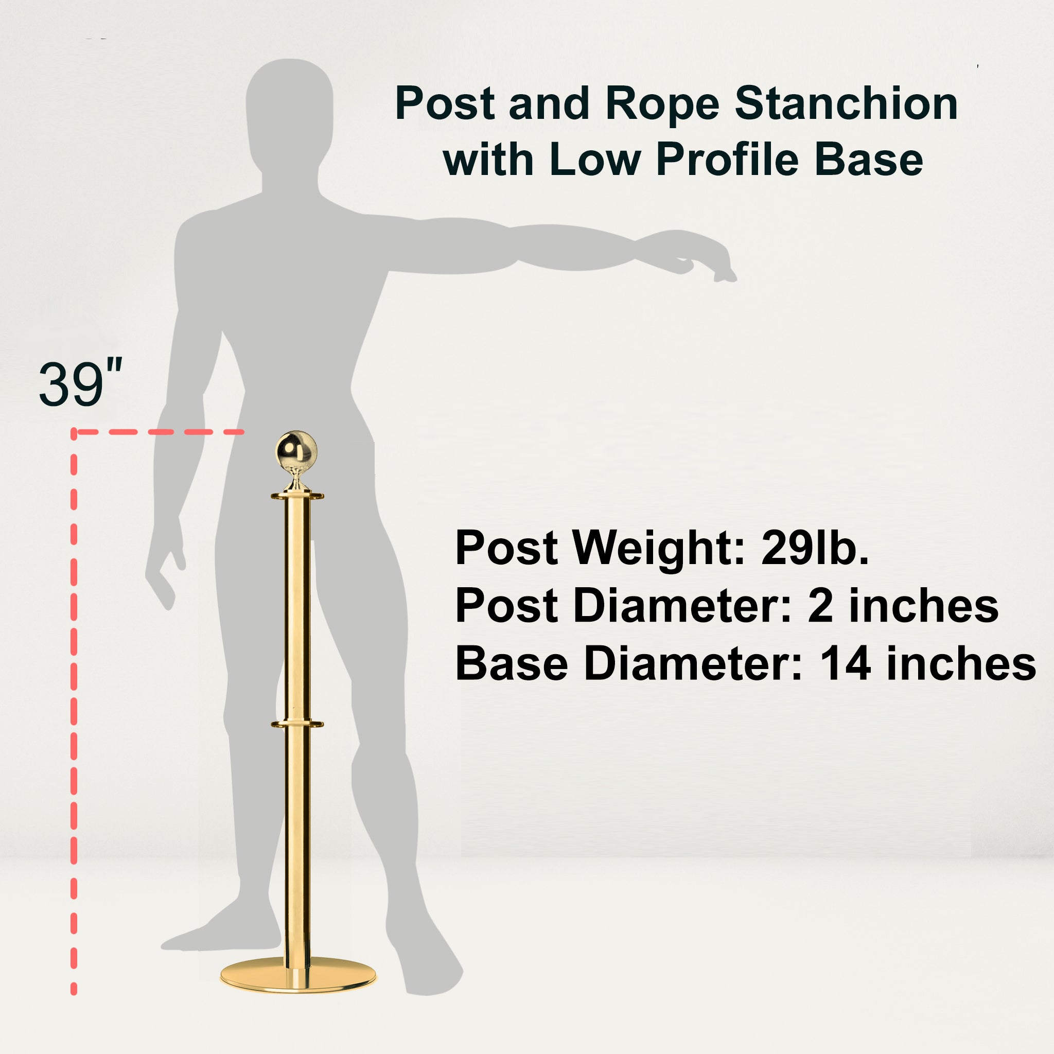 Ball Top Dual Rope Stanchion with Low Profile Base - Montour Line CXLineD - Crowd Control Warehouse