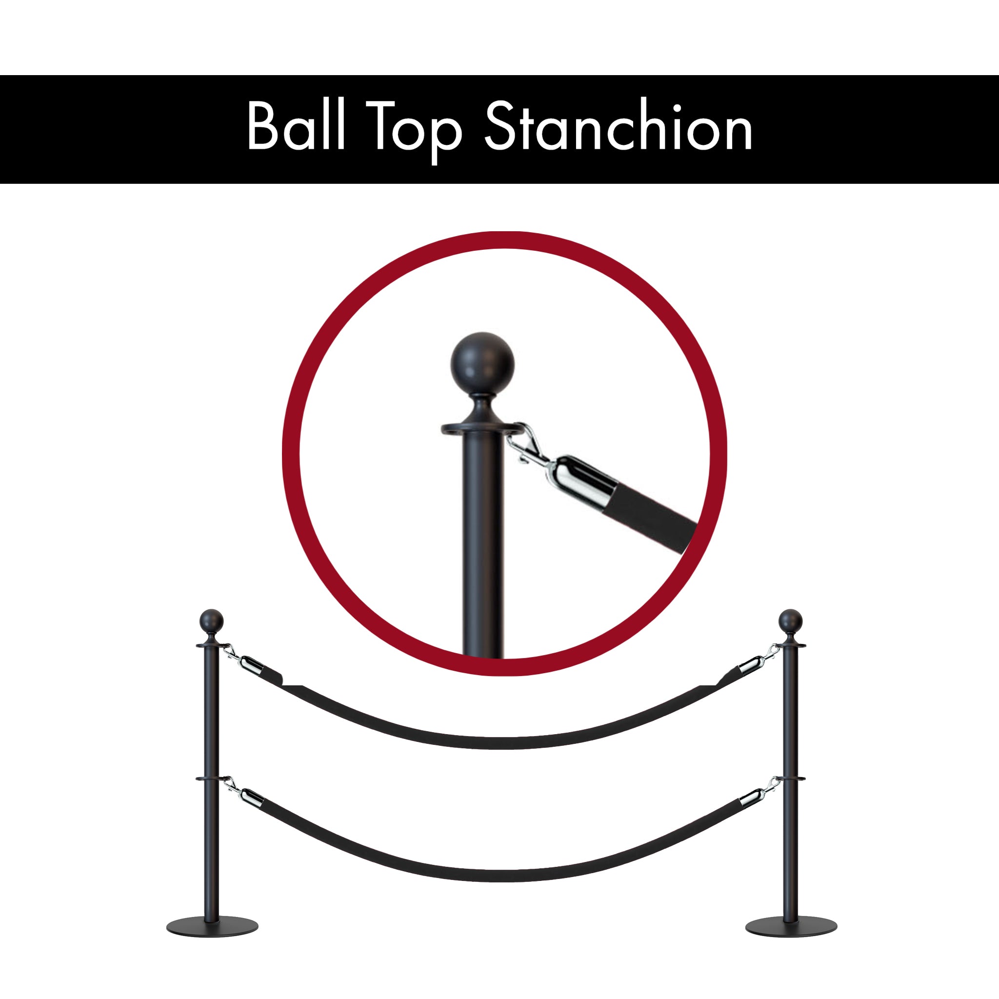 Ball Top Dual Rope Stanchion with Low Profile Base - Montour Line CXLineD - Crowd Control Warehouse