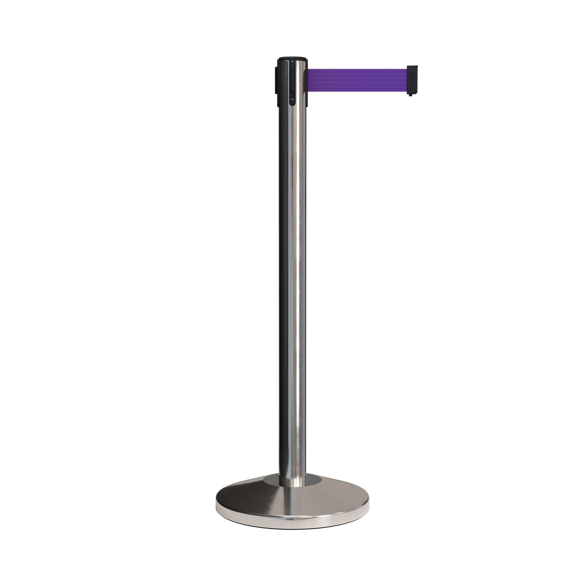 CCW Series RBB - 100 Retractable Belt Barrier Polished Stainless Post - 12 Ft. Belt - Crowd Control Warehouse